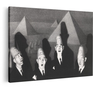 Artaza Canvas Schilderij Zingende Mannen - 60x40 cm - Zwart Wit Wanddecoratie - Muurdecoratie Piramides - Vintage Decoratie Egypte
