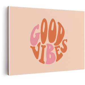 Artaza Canvas Schilderij Retro "Good Vibes" Tekst in een Cirkel met Warme Kleuren - 30x20 cm - Klein - Wanddecoratie Woonkamer - Schilderijen - Muurdecoratie