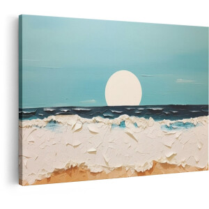 Artaza Canvas Schilderij Abstracte Zonsondergang boven de Oceaan met Golven en Strand Textuur - 60x40 cm - Wanddecoratie Woonkamer - Schilderijen - Muurdecoratie