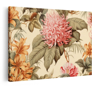 Artaza Canvas Schilderij Bloemen - 90x60 cm - Botanische Wanddecoratie - Muurdecoratie Vintage - Decoratie Woonkamer - Roze