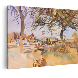 Artaza Canvas Schilderij Landschap - 120x80 cm - Wanddecoratie Vintage Kamp - Muurdecoratie Bomen - Schilderijen Op Canvas Natuur