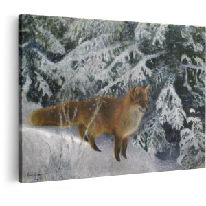 Artaza Canvas Schilderij Vos In De Sneeuw - 30x20 cm - Wanddecoratie Dieren - Muurdecoratie Bos Landschap - Schilderijen Op Canvas