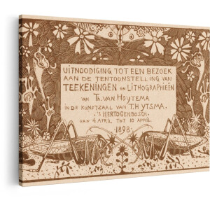 Artaza Canvas Schilderij Uitnodiging Tentoonstelling Tekeningen Lithografieën Th. van Hoytema 'S-Hertogenbosch 1898 - 90x60 cm - Wanddecoratie Woonkamer - Schilderijen - Muurdecoratie