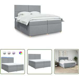 vidaXL Slaapcomfort - Boxspring - Boxspring met matras stof lichtgrijs 200x200 cm - Pocketveringmatras - Led Verlichting - Hoofdbord