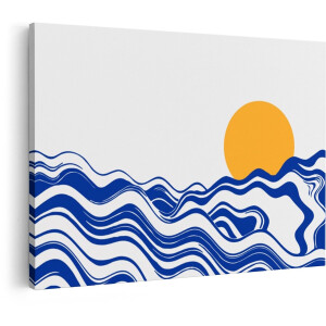 Artaza Canvas Schilderij Abstract - 90x60 cm - Wanddecoratie Zee - Muurdecoratie Golven - Decoratie Zon - Schilderijen Op Canvas