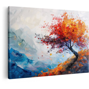Artaza Canvas Schilderij Boom - 30x20 cm - Wanddecoratie Abstract Landschap - Muurdecoratie Herfst - Schilderijen Op Canvas Natuur - Kleurrijk