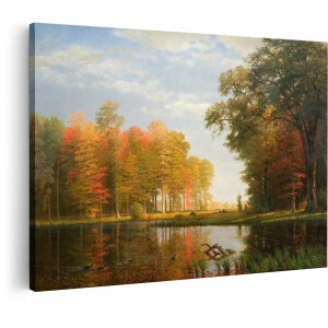 Artaza Canvas Schilderij Herfstlandschap - 90x60 cm - Wanddecoratie Natuur - Muurdecoratie Bos - Schilderijen Oude Meesters - Kleurrijk