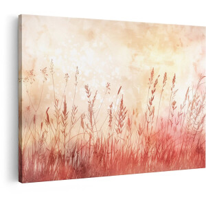 Artaza Canvas Schilderij Zachte Aquarel van Hoge Grassen in Warme Herfsttinten met een Dromerige Achtergrond - 120x80 cm - Groot - Wanddecoratie Woonkamer - Schilderijen - Muurdecoratie