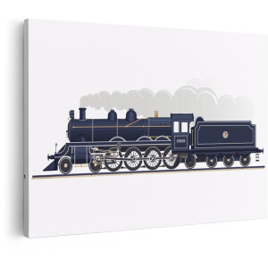 Artaza Canvas Schilderij Stoomlocomotief - 120x80 cm - Vintage Wanddecoratie Trein - Muurdecoratie Industrieel - Retro Schilderijen Op Canvas Jongenskamer