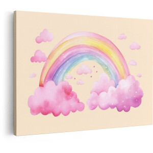 Artaza Canvas Schilderij Regenboog - 90x60 cm - Wanddecoratie Kinderkamer - Muurdecoratie Babykamer - Decoratie Meisjeskamer - Roze