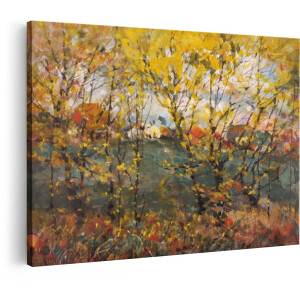 Artaza Canvas Schilderij Schilderachtige Herfstlandschap met Gele Bladeren en Glooiende Heuvels - 30x20 cm - Klein - Wanddecoratie Woonkamer - Schilderijen - Muurdecoratie