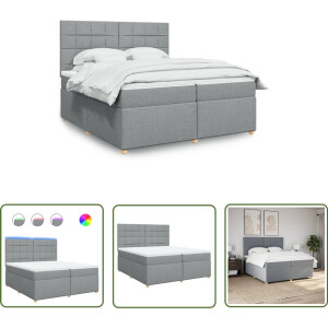 vidaXL Slaapcomfort - Boxspring - Boxspring met matras stof lichtgrijs 200x200 cm - Led Verlichting - Matras - Boxsprings