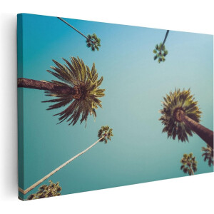 Artaza Canvas Schilderij Palmboom Vintage - 30x20 cm - Klein - Muurdecoratie Zee - Wanddecoratie Zonsondergang - Kamer Accessoires Strand