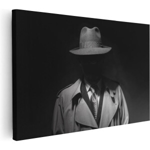 Artaza Canvas Schilderij Man Met Een Hoedje In Het Donker - Zwart Wit - 30x20 - Klein - Foto Op Canvas - Canvas Print