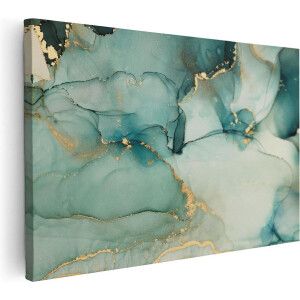 Artaza Canvas Schilderij Abstracte Kunst - Blauwe Marmer met Goud - 90x60 - Foto Op Canvas - Canvas Print - Muurdecoratie