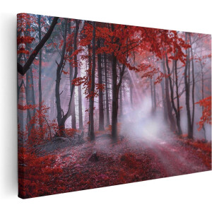 Artaza Canvas Schilderij Rood Bos Met Bomen - 90x60 - Foto Op Canvas - Canvas Print - Muurdecoratie