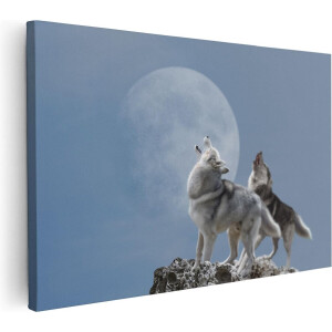 Artaza Canvas Schilderij Twee Wolven Die Huilen Tijdens Volle Maan - 30x20 - Klein - Foto Op Canvas - Canvas Print