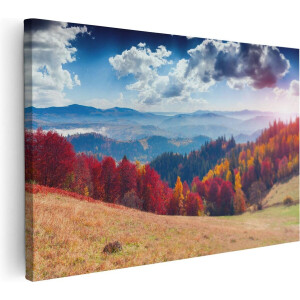Artaza Canvas Schilderij Kleurrijke Herfstbos Met Heuvellandschap - 120x80 - Groot - Foto Op Canvas - Wanddecoratie Woonkamer