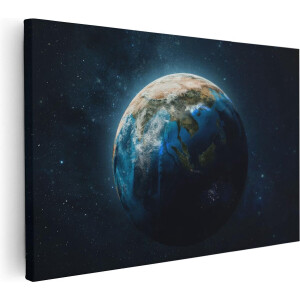 Artaza Canvas Schilderij Aarde - 90x60 cm - Wanddecoratie Wereldkaart - Muurdecoratie Ruimte - Schilderijen Op Canvas Sterrenhemel