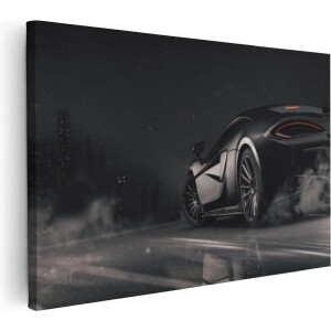 Artaza Canvas Schilderij Zwarte Sportwagen Auto Nabij Een Stad - 90x60 - Foto Op Canvas - Canvas Print - Muurdecoratie
