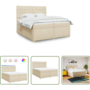 vidaXL Boxspringbed - Boxspring - Boxspring met matras stof crèmekleurig 200x200 cm - Led Verlichting - Elektrisch Hoofdbord - Pocketveringmatras