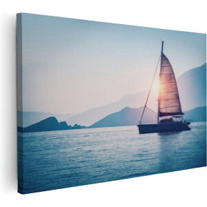 Artaza Canvas Schilderij Zeilboot bij Zonsondergang - 120x80 cm - Groot - Wanddecoratie Woonkamer - Schilderijen - Muurdecoratie