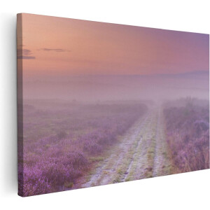 Artaza Canvas Schilderij Pad in de Weide tijdens de Mist - 120x80 - Groot - Foto Op Canvas - Wanddecoratie Woonkamer