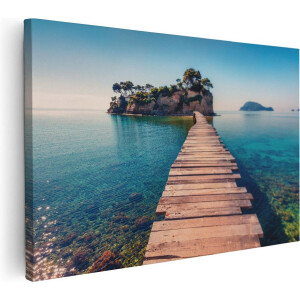 Artaza Canvas Schilderij Pad Op Het Water Naar Een Grieks Eiland - 90x60 - Foto Op Canvas - Canvas Print - Muurdecoratie