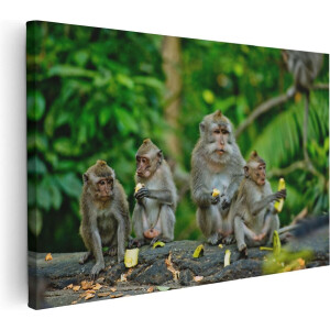 Artaza Canvas Schilderij Groep Apen Eten Bananen In Het Bos - 60x40 - Foto Op Canvas - Canvas Print