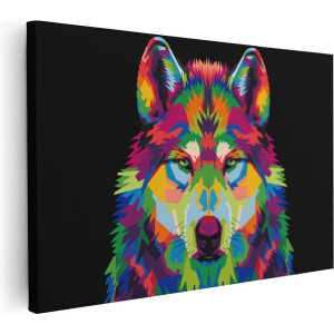 Artaza Canvas Schilderij Gekleurde Wolvenkop - Wolf - Abstract - 60x40 - Foto Op Canvas - Canvas Print
