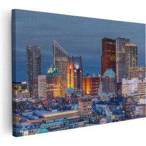 Artaza Canvas Schilderij Den Haag Skyline met Wolkenkrabbers - 60x40 cm - Wanddecoratie Woonkamer - Schilderijen - Muurdecoratie