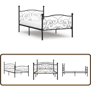 vidaXL Bedframe - Zwart - 100x200 cm - Met Lattenbodem Metalen Bed Frame - Tweepersoons Bed - Zwarte Bed - Slaapkamer Meubels - Boxspring Bed
