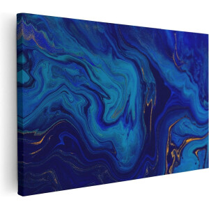 Artaza Canvas Schilderij Abstracte Kunst - Blauw met Gouden Verf - 90x60 - Foto Op Canvas - Canvas Print - Muurdecoratie