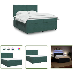 vidaXL Fluweel Bed - Boxspring - Boxspring met matras fluweel donkergroen 200x200 cm - Dark Green Bed - Tweepersoons Bed - Led Verlichting Bed