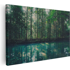 Artaza Canvas Schilderij Bos Bij Een Groen Meer - 120x80 - Groot - Foto Op Canvas - Wanddecoratie Woonkamer