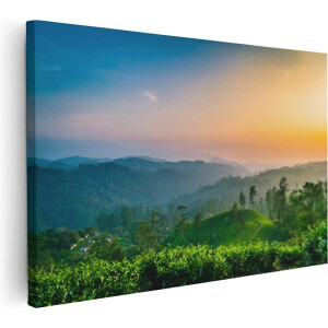 Artaza Canvas Schilderij Landschap - 60x40 cm - Wanddecoratie Bergen - Muurdecoratie Theeplantage - Decoratie Zonsondergang