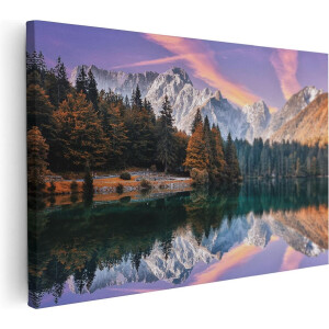 Artaza Canvas Schilderij Meer Met Weerspiegeling Van De Bergen - 120x80 cm - Groot - Wanddecoratie Woonkamer - Schilderijen - Muurdecoratie
