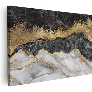 Artaza Canvas Schilderij Abstract Kunst - Marmer Zwart met Wit - 120x80 - Groot - Muurdecoratie Modern - Wanddecoratie Woonkamer