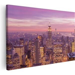 Artaza Canvas Schilderij Skyline Zonsondergang - 30x20 cm - Klein - Wanddecoratie Stad - Muurdecoratie Woonkamer - Kamer Accessoires New York