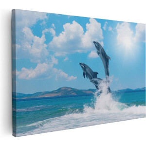 Artaza Canvas Schilderij Dolfijnen Springen uit het Water - 60x40 - Foto Op Canvas - Canvas Print