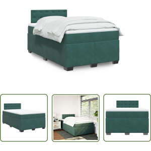 vidaXL Boxspringbed - Boxspring - Boxspring met matras fluweel donkergroen 120x200 cm - Fluweel Bed - Groen Bed - Tweepersoonsbed