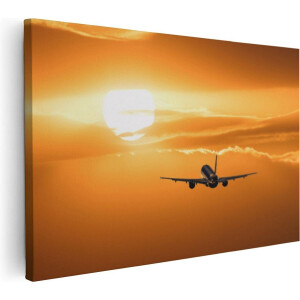 Artaza Canvas Schilderij Vliegtuig Bij Zonsondergang - 60x40 - Foto Op Canvas - Canvas Print