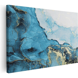 Artaza Canvas Schilderij Abstracte Kunst van Blauwe Marmer met Goud - 90x60 cm - Wanddecoratie Woonkamer - Schilderijen - Muurdecoratie