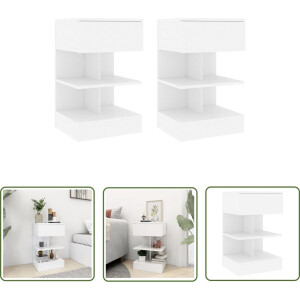 vidaXL Bijzetkasten - Nachtkastjes - Nachtkastjes 2 st 40x35x65 cm bewerkt hout wit - Slaapkamersdecoratie - Houten Meubelstukken - Wit Meubilair