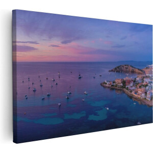 Artaza Canvas Schilderij Ibiza met Boten op het Water bij Zonsopgang - 90x60 - Foto Op Canvas - Canvas Print - Muurdecoratie