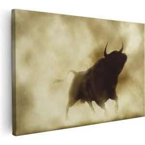 Artaza Canvas Schilderij Stier - 90x60 cm - Wanddecoratie Dieren - Muurdecoratie Silhouet - Schilderijen Op Canvas