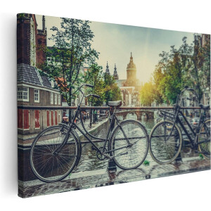 Artaza Canvas Schilderij Amsterdamse Brug Bij Een Gracht Met Zonsondergang - 30x20 - Klein - Foto Op Canvas - Canvas Print