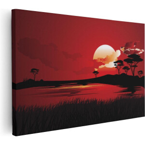 Artaza Canvas Schilderij Rode Zonsondergang In De Savanne - Abstract - 90x60 - Foto Op Canvas - Canvas Print - Muurdecoratie