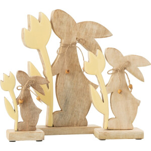 J-Line decoratie Konijn Bloem - hout - geel - large - paasdecoratie