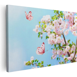Artaza Canvas Schilderij Twee Roze Vlinders Bij Roze Bloesem Bloemen - 30x20 - Klein - Foto Op Canvas - Canvas Print